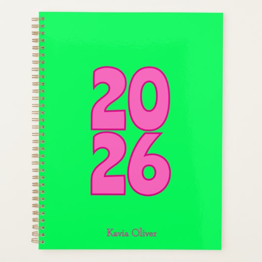 Funky Green & Pink Bold Writing Year Planner Planer (Vorderseite)