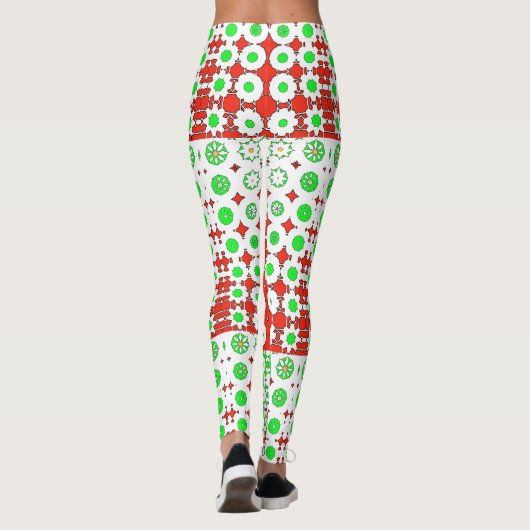 Funky Green, Red, Pattern, Blume, Leggings (Rückseite)