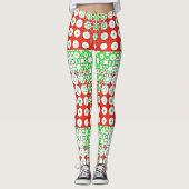 Funky Green, Red, Pattern, Blume, Leggings (Vorderseite)