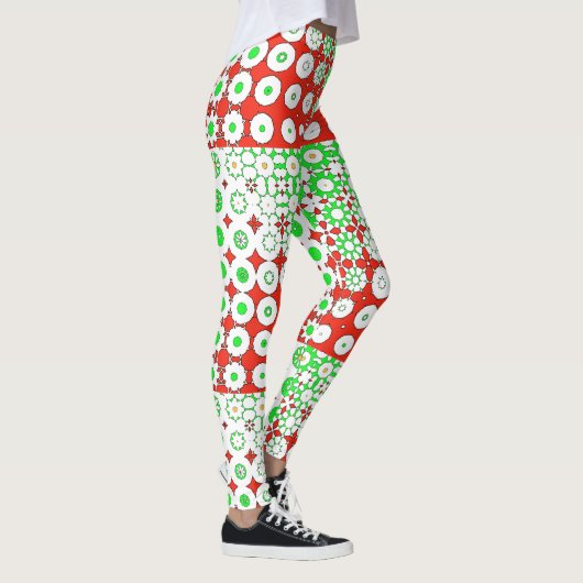Funky Green, Red, Pattern, Blume, Leggings (Rechts)