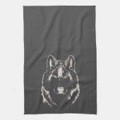 Funky Grey and White Wolf Face Head Geschirrtuch (Vertikal)