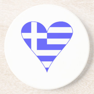 Funky griechische Flagge Herz Sandstein Untersetzer
