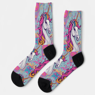 Funky groovy girlie pink-baby blue Unicorn Socken