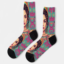 Funky groovy junge Brünette Beauty Socken