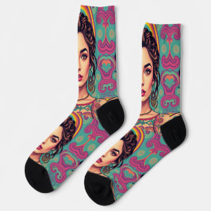 Funky groovy junge Brünette Beauty Socken