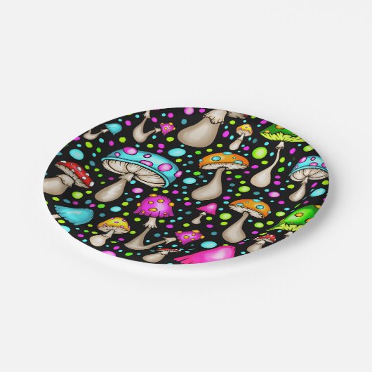 Funky Groovy Mushroom Pappteller (Schrägansicht)