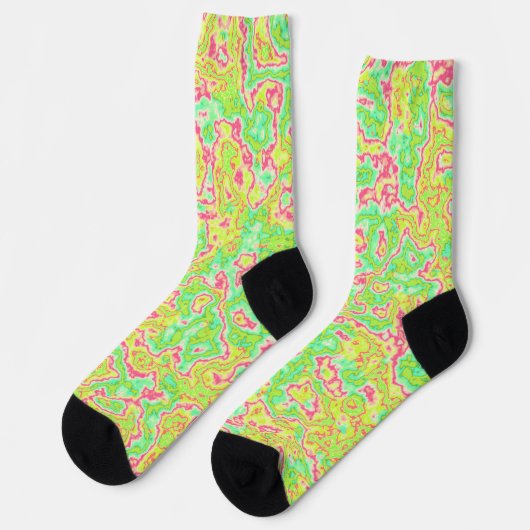 Funky Groovy Retro Bold Neon Hippie Trippy Marble Socken (Linkes Detail)