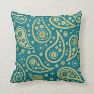 Funky großer Muster-Druck Paisleys in aquamarinem Kissen