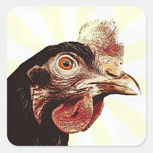 Funky Grumpy Chicken Superstar Quadratischer Aufkleber (Vorderseite)