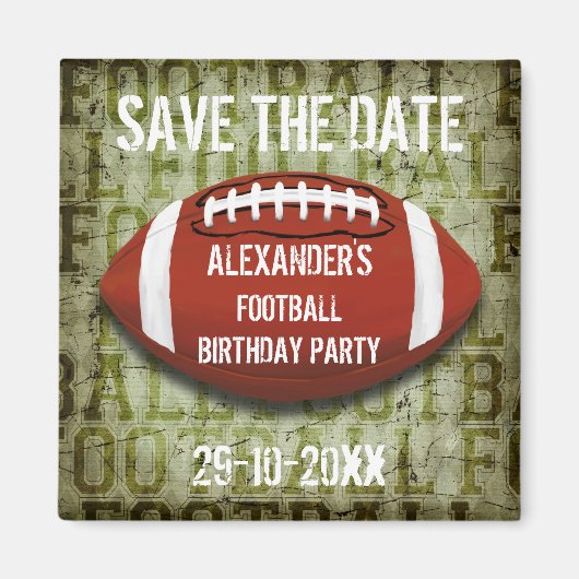 Funky grüner Grunge-Fußball Save the Date Magnet (Vorne)