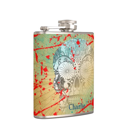 Funky Grunge Sugar Skull Personalisiert Flachmann (Rechts)