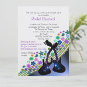Funky Guitar Music Bat Mitzvah Einladung (Stehend Vorderseite)