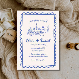 Funky Hand Drawn Blue Handwriting Wedding Einladung
