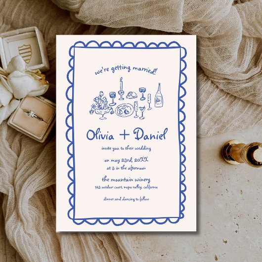 Funky Hand Drawn Blue Handwriting Wedding Einladung