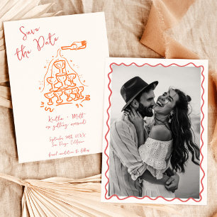 Funky Hand Drawn Champagne Tower Save the Date Einladung