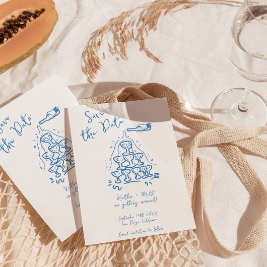 Funky Hand Drawn Champagne Tower Wedding Einladung