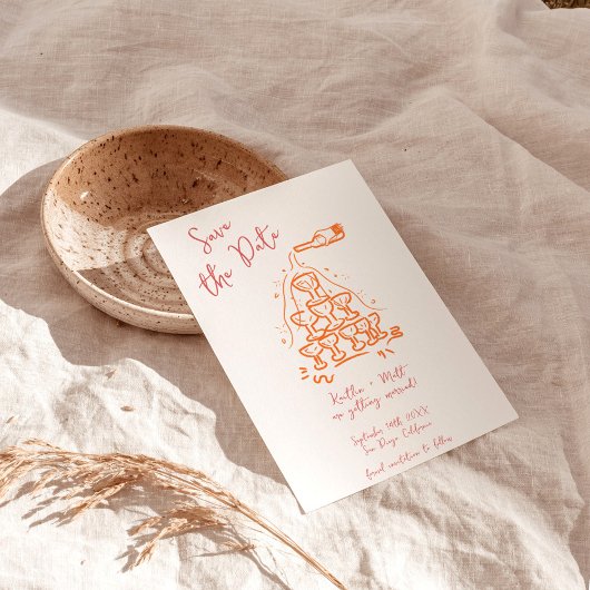 Funky Hand Drawn Champagne Tower Wedding Einladung