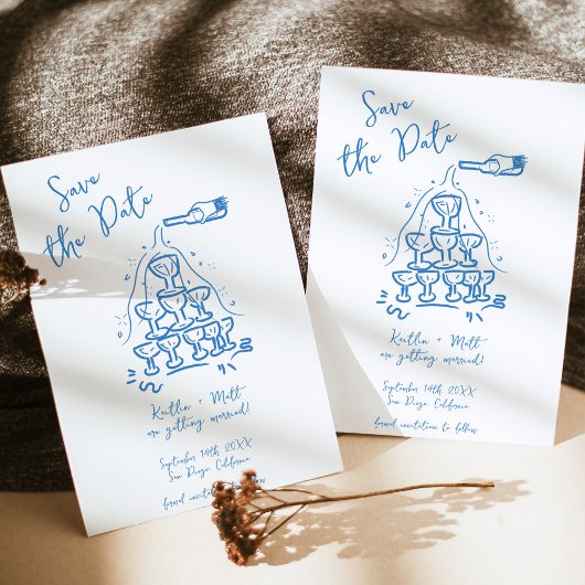 Funky Hand Drawn Champagne Tower Wedding Einladung