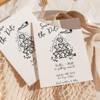 Funky Hand Drawn Champagne Tower Wedding Einladung