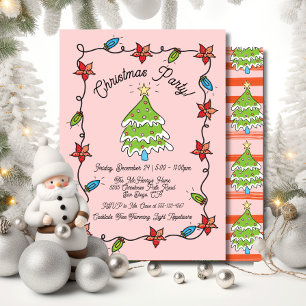 Funky Hand Drawn Christmas Tree Lights Party Einladung