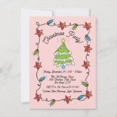 Funky Hand Drawn Christmas Tree Lights Party Einladung (Vorderseite)