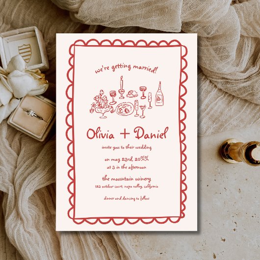Funky Hand Drawn Red Handwriting Wedding Einladung