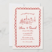 Funky Hand Drawn Red Handwriting Wedding Einladung (Vorderseite)