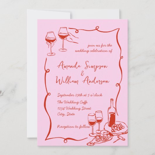 Funky Hand Drawn Scribble Retro Wedding Einladung (Vorderseite)