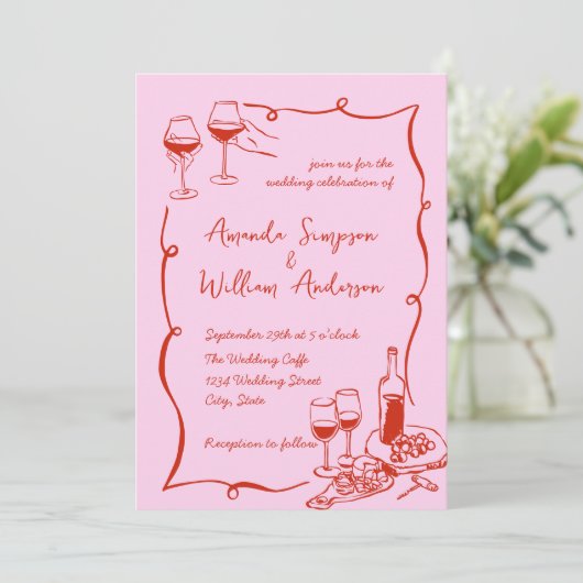 Funky Hand Drawn Scribble Retro Wedding Einladung (Stehend Vorderseite)