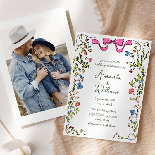 Funky Hand Drawn Scribble Retro Wedding Einladung