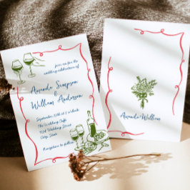 Funky Hand Drawn Scribble Retro Wedding Einladung