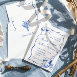 Funky Hand Drawn Scribble Retro Wedding Einladung