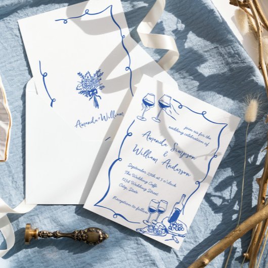 Funky Hand Drawn Scribble Retro Wedding Einladung