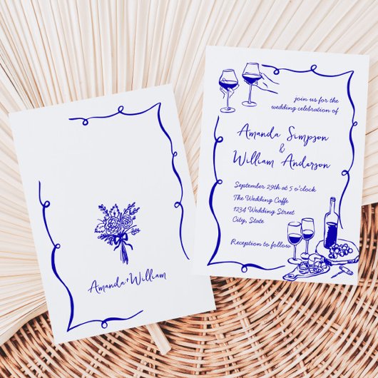 Funky Hand Drawn Scribble Retro Wedding Einladung