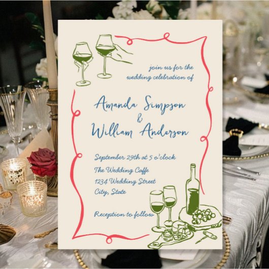 Funky Hand Drawn Scribble Retro Wedding Einladung