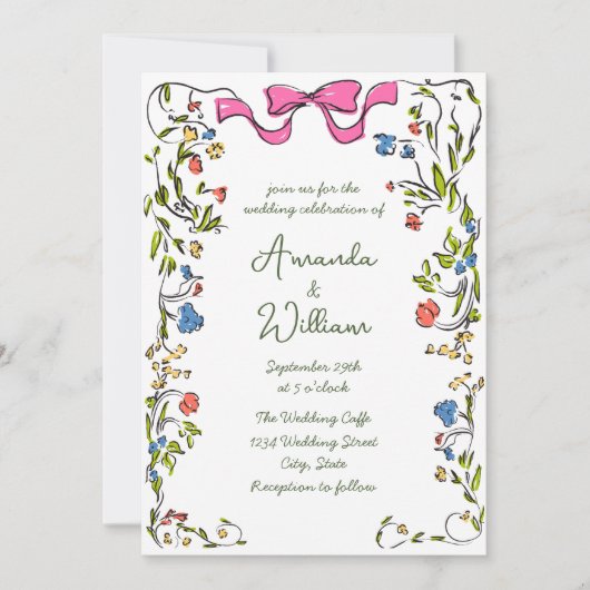 Funky Hand Drawn Scribble Retro Wedding Einladung (Vorderseite)