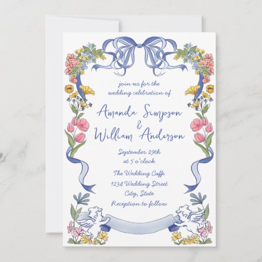 Funky Hand Drawn Scribble Retro Wedding Einladung (Vorderseite)