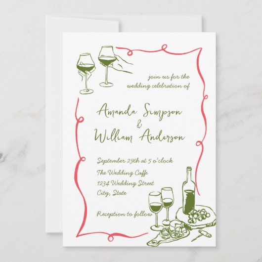 Funky Hand Drawn Scribble Retro Wedding Einladung (Vorderseite)