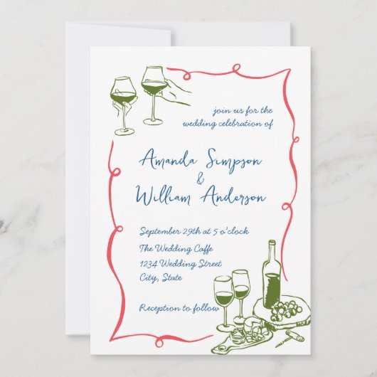 Funky Hand Drawn Scribble Retro Wedding Einladung (Vorderseite)