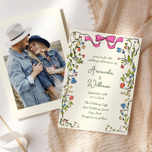 Funky Hand Drawn Scribble Retro Wedding Foto Einladung