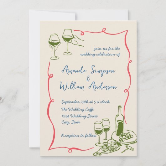 Funky Hand Drawn Scribble Retro Wedding QR Code Einladung (Vorderseite)