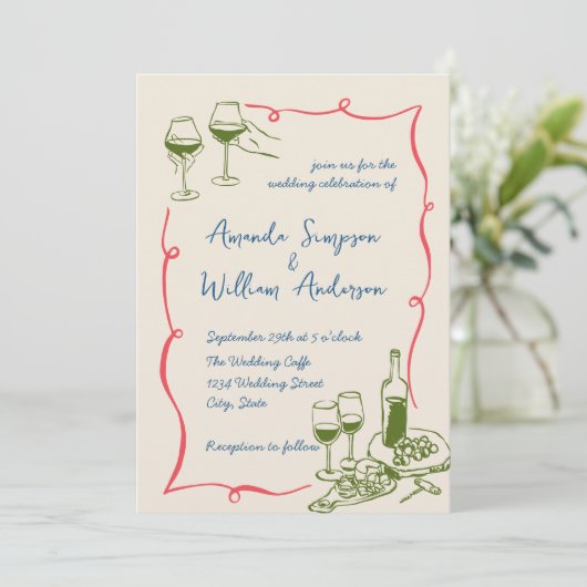 Funky Hand Drawn Scribble Retro Wedding QR Code Einladung (Stehend Vorderseite)