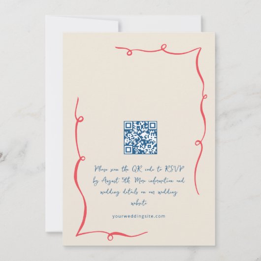 Funky Hand Drawn Scribble Retro Wedding QR Code Einladung (Rückseite)