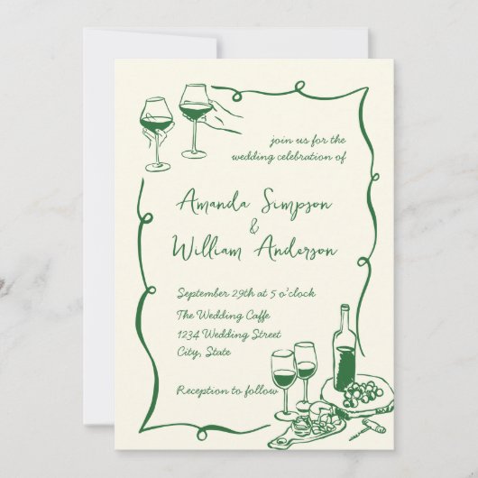 Funky Hand Drawn Scribble Retro Wedding QR Code Einladung (Vorderseite)
