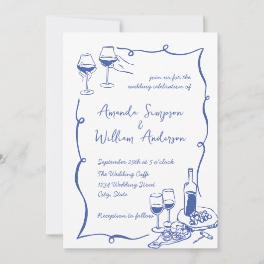 Funky Hand Drawn Scribble Retro Wedding QR Code Einladung (Vorderseite)