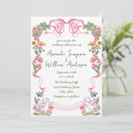 Funky Hand Drawn Scribble Retro Wedding QR Code Einladung (Stehend Vorderseite)