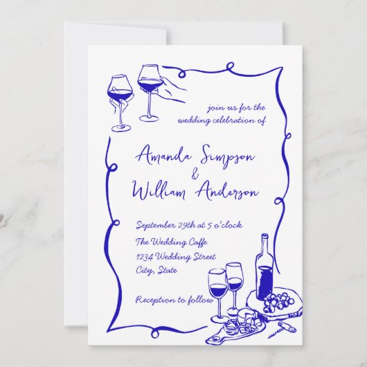 Funky Hand Drawn Scribble Retro Wedding QR Code Einladung (Vorderseite)