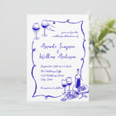 Funky Hand Drawn Scribble Retro Wedding QR Code Einladung (Stehend Vorderseite)