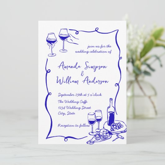 Funky Hand Drawn Scribble Retro Wedding QR Code Einladung (Stehend Vorderseite)