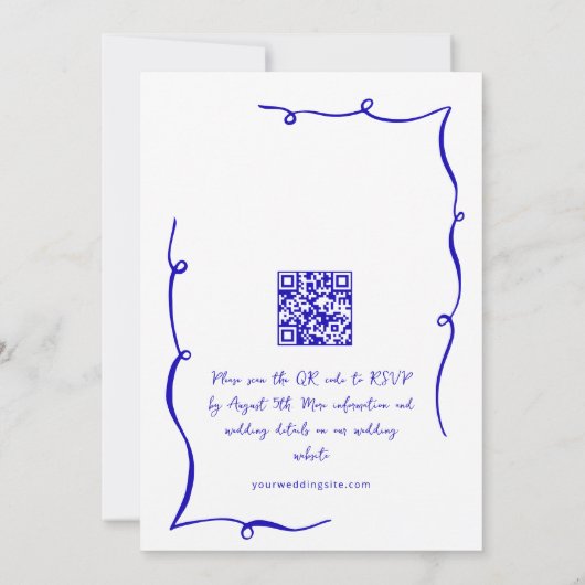Funky Hand Drawn Scribble Retro Wedding QR Code Einladung (Rückseite)